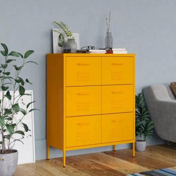 vidaXL Mustard Yellow Steel Drawer Cabinet 80x35x101.5 cm
