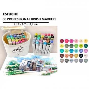 Rotuladores Professional Brush Luxe Artist Doble Punta Biselada/Pincel, Estuche de 30 Colores Surtidos