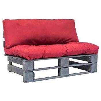 vidaXL Sofá de Jardín de Palés Cojines Rojos Madera Gris Mobiliario Terraza