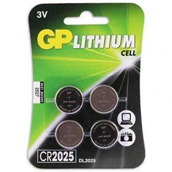GP CR2025 Lithium Button Cell Battery, 3V, Blister Pack of 4
