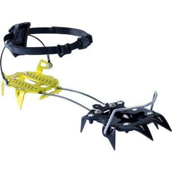 Crampones Dynafit Mezzalama (Black Out) - Crampones de nieve, color negro y amarillo, diseñados para alpinismo y esquí de travesía, fabricados en acero ligero, con sistema de