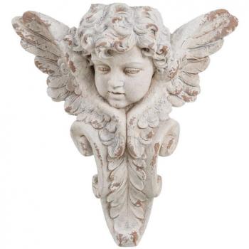 Escultura de ángel de resina envejecida beige 60 x 25 x 68 cm