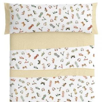 Juego de Sábanas Juveniles Burrito Blanco Modelo 177 Mostaza - Cama 105 cm, 50% Algodón, 50% Poliester, Fácil Planchado, Confort y Estilo