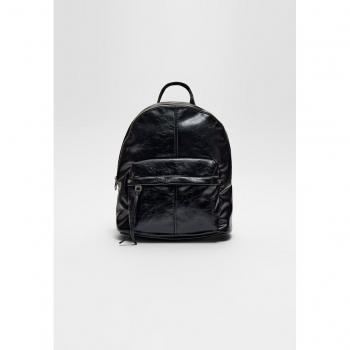 Stradivarius Black Backpack with Zip Pocket OS
