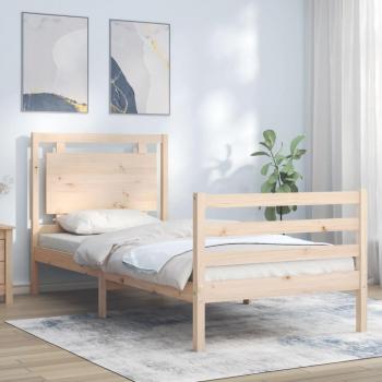 Cama de madera maciza con cabecero 100x200 cm color marrón
