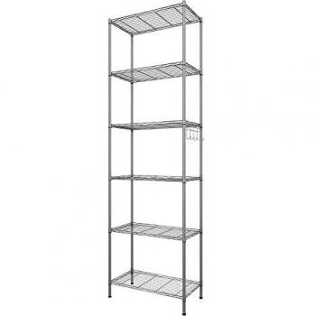 BATHWA 6 Estante estantería baño Metal Estante Estantería de Cocina con Ganchos Laterales de Cromado 54 x 29 x 160 cm, Plata