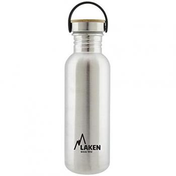 Botella de Agua Ecológica Laken Basic Acero Inoxidable 750 ml con Tapón de Bambú y Boca Ancha, Ideal para Camping y Deportes