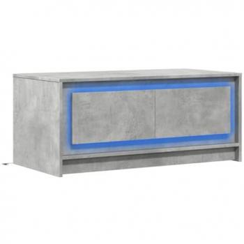 Mesa de centro con luces LED de madera de ingeniería en color gris hormigón, diseño moderno y funcional, ideal como mesa auxiliar o decorativa para salón