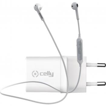 Celly Newgenkit Auriculares Inalámbricos Bluetooth con Cargador de Red 20W y Cable Anti-embrollo Blanco