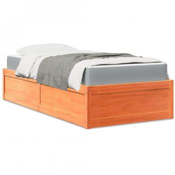 Cama con colchón de madera maciza de pino marrón cera 90x190 cm Vidaxl Marrón