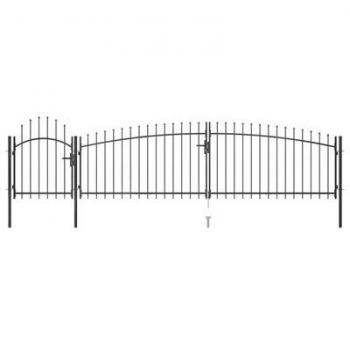 Puerta de valla de jardín con punta de lanza 5x1,5 m negro