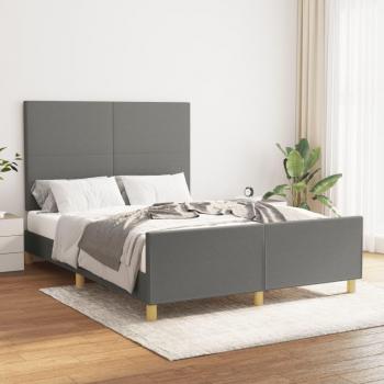 Cama solar sin colchón de Tela Gris oscuro 140x200 cm con estructura y cabecero de tela gris oscuro