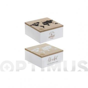 Caja Madera Multiusos 15 x 15 x 7 cm Mapa Mundi Surtido