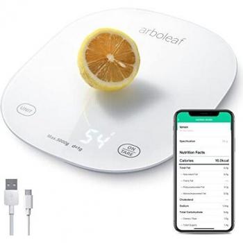 arboleaf Bascula de Cocina, peso de cocina, Báscula de cocina digital de Alimentos Multifuncional, bascula precision con calculadora de nutrición, Función Tara, carga USB, 5 kg / 11 lb, 2022 Update