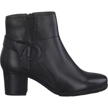 Cómoda Elegante Botín Mujer 85303 de TAMARIS CONFORT en piel lisa negra con ajuste de elástico y cremallera, plantilla anatómica extraíble, cómodo tacón y piso flexible, altura 5 CM