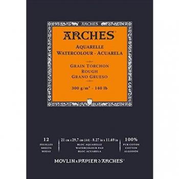ARCHES Aquarelle 100% Grueso 300g Bloc Encolado A4 12 hojas Blanco Natural, color