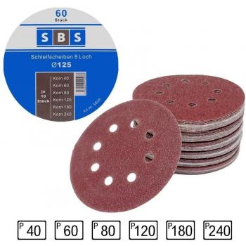 60 Pieza Discos de pulir velcro ø 125 mm Grano cada 10 x 40/60/80/120/180/240 para Lijadora orbital 8-agujeros
