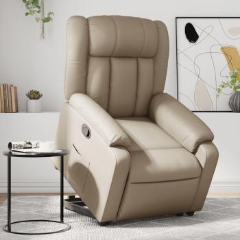 Sillón reclinable elevable de cuero artificial color capuchino
