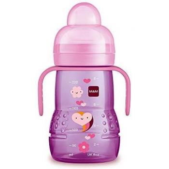 MAM Vaso Trainer D115 - Vaso de Aprendizaje para Bebés a partir de 4 meses, con Tetina de Silicona, Asas y Tapa Protectora - 220ml - Rosa