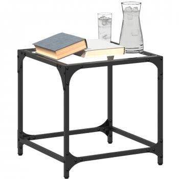 Mesa de centro con tapa de cristal transparente, 2 piezas, dimensiones 40x40x40 cm, estructura de acero