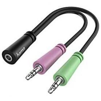 Hama Adaptador de Audio - De Jack 3.5 mm 4-pin a 2x 3-pin, Negro