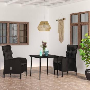 3 Piece Black Garden Dining Set with Cushions