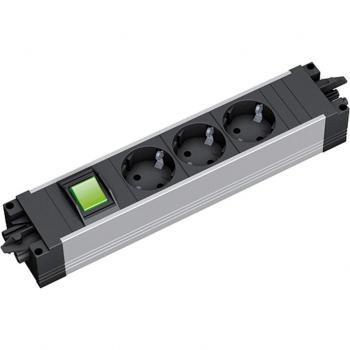 Bachmann Base Múltiple de 3 Salidas CEE 7/3 con Interruptor en Aluminio