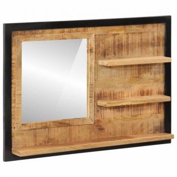 Espejo con estantes de vidrio 80x8x55 cm y madera maciza de mango Marrón