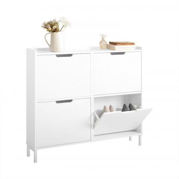 Zapatero estrecho SoBuy FSR100-W, blanco, 4 cajones plegables, dimensiones 100 x 19 x 91 cm