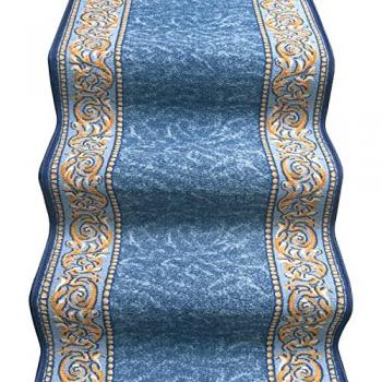 Alfombra Bordada para Escalera 67x300 cm Estilo Barroco Azul 100% Made in Italy
