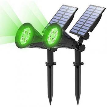 T-SUN (2 Unidades Foco Solar, Impermeable Luces Solares Exterior, 2 Modos de Iluminación Opcionales, ángulo de 180° Ajustable, Luz de Jardín para Entrada, Entrada, Camino. (Verde)