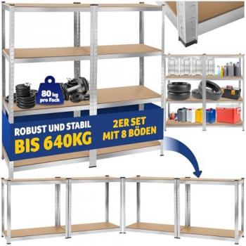 Estantería Metálica de Carga Pesada Tectake - Estantes Ajustables de Acero Galvanizado, Esquinas Redondeadas, 640 kg Capacidad, Ideal para Taller y Trastero - 160 x