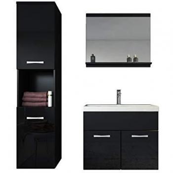 Conjunto de Muebles de Baño Montreal 60 cm - Armario con Lavabo Negro Brillante