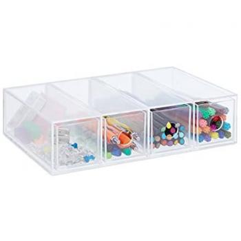Caja Organizadora Plástica Transparente con 4 Cajones, Extra Almacenamiento, 6x25x17.5 cm - Relaxdays