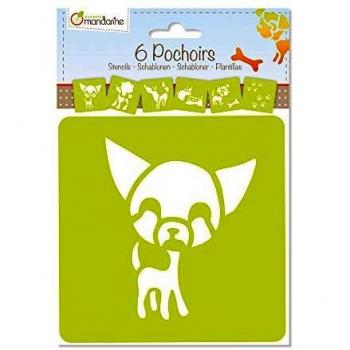 Avenue Mandarine 42642O - Un lot de 6 pochoirs 15,4x22,3 cm avec notice incluse, Chiens