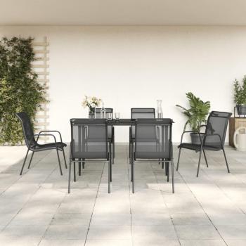 7-Piece Black Steel and Textilene Garden Dining Set