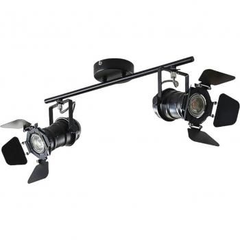Lámpara de techo Lindby Tilen, 2 brazos, aspecto industrial en negro, hecha de metal, para salón y comedor, con 2 llamas GU10
