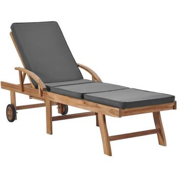 Dark Grey Solid Teak Wood Sun Loungers with Cushions - 2 Pieces