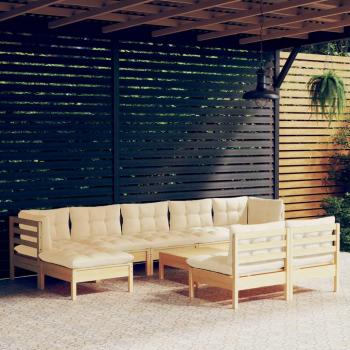 10 Piece Pinewood Garden Lounge Set with Cream Cushions