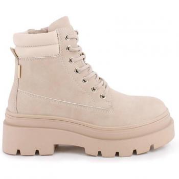 Botines de mujer Blogger BRITANIA beige en polipiel con ajuste de cordones y cierre de cremallera