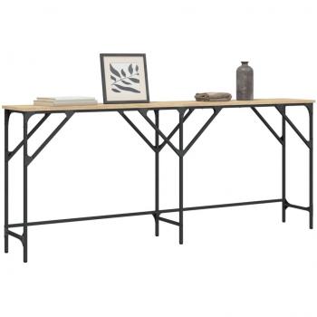 Mesa consola de madera de ingeniería 180x29x75 cm en color negro, roble Sonoma y roble ahumado, ideal como mesa de sofá, mesa de entrada para salón o mueble recibidor