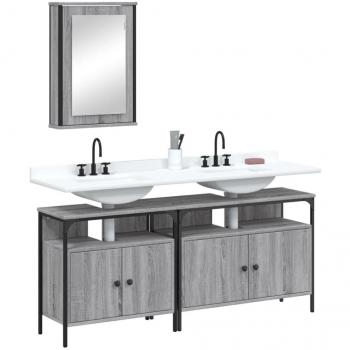 Set de muebles de baño 3 piezas gris Sonoma madera contrachapada multicapa