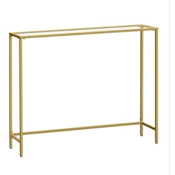 Consola Mesa de Entrada Rectangular 20 x 100 x 80 cm Metal Dorado Claro con Cristal Templado y Montaje Fácil