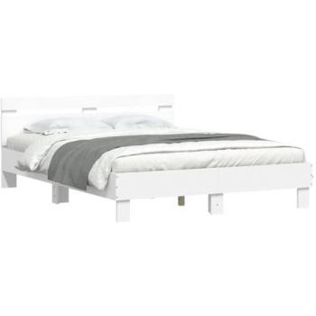 Estructura de cama con cabecero y luces LED blanco 140x190 cm
