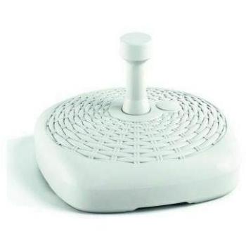 Base de plástico para sombrilla 12 litros con efecto ratán, color blanco, cuadrada y universal