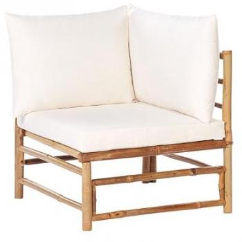 Sillón Esquinero Modular de Jardín Sin Reposabrazos de Bambú Acolchado con Cojines Blanco Crema Cerreto