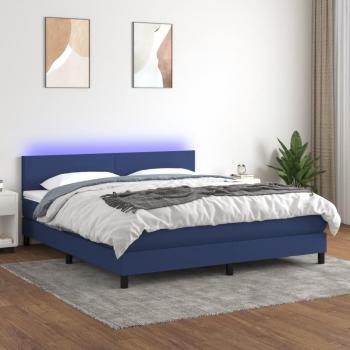 Cama blanda con colchón y LED de tela azul 180x200 cm