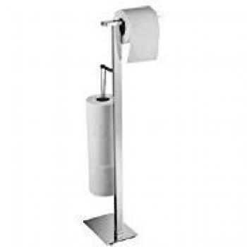 Manillons Torrent - Auxiliar de Pie Modelo 6940 | Escobillero Portarrollos de Acero Inoxidable - Cromo/Blanco