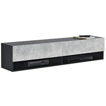 Armario de Pared Halmstad 140 x 31 x 30 cm - Negro con Efecto Hormigón, Mueble TV Flotante con 2 Puertas y Compartimentos