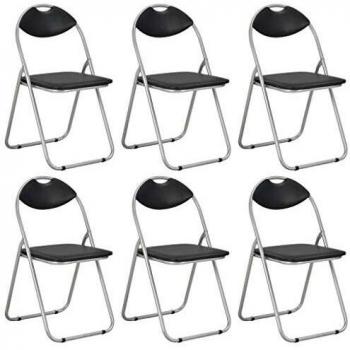 vidaXL 6X Sillas Comedor Plegables Ligeras Tapizado Piel Sintética Estructura Patas Metal Set Asientos Acolchados Cuero Artificial Acero Negro Plata
